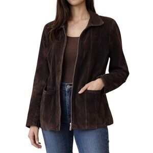 St. John’s Bay Brown Suede Genuine Leather Jacket Petite Large Classic Zip Front